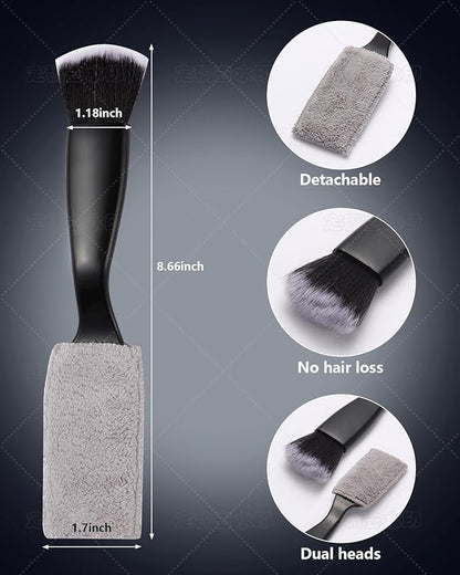 3PCS Car Interior Detailing Kit - 2 Curved Soft Bristle Brushes & 1 Dual-Head Duster | Scratch-Free Dusting for Dashboard, Vents - Fits All Vehicles (Sedans, SUVs, Trucks, ATVs)