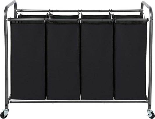 STO STO Laundry Sorter 4 Section, 4 Bag Clothes Hamper, Rolling Laundry Cart Basket with Heavy Duty Lockable Wheels and Removable Bag for Laundry Room, Bedroom, Closet, Black