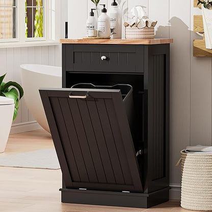 AHB 13 Gallons Tilt Out Trash Cabinet, Hidden Trash Can Cabinet Kitchen Wooden Tilt Out Pet Proof Hidden Trash Bin for Kitchen Living Room, Black