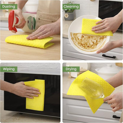 Homaxy Swedish Dishcloths for Kitchen, 15 Pack Reusable and Washable Cellulose Sponge Cloths Dish Towels, Absorbent and No Odor Paper Towels for Dishes ＆ Counters, Yellow