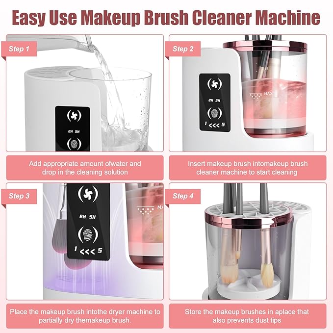 3 IN 1 Electric Makeup Brush Cleaner,Automatic make up brush cleaner machine with Makeup Brush Dryer,Portable USB Deep Cleaning for All Size Beauty Makeup Brush Set,Blush Brush