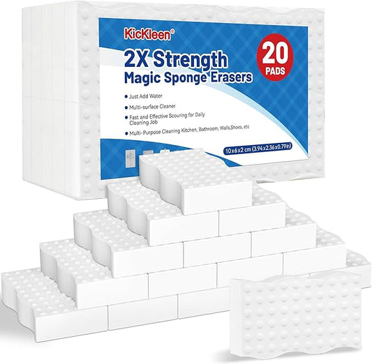 20 Pack Magic Sponges Cleaning Eraser, 2X Density Melamine Sponge,Cleaning Pad for Bathroom,Kitchen,Dish,Furniture, Floor,Wall,Shoe,Cleaner, Non-Scratch Scrub Foam (20)