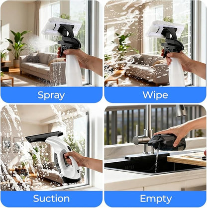 Cordless Window Vacuum Squeegee, Electric Window Cleaner Squeegee with 2000Pa Suction, 280mm Wide Blade, 150ml Tank for Shower Glass, Mirrors, Tiles & Car Windows