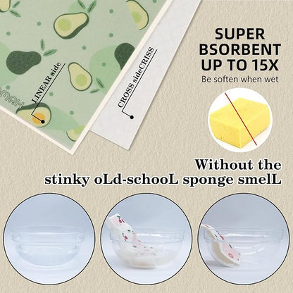 6 Pack Swedish Dishcloths for Kitchen |Watercolor Dish Towels | Reusable Paper Towels Washable | Non-Scratch Cellulose Sponge Cloths | No Odor, Biodegradable, Swedish Cloths, Fruits-1