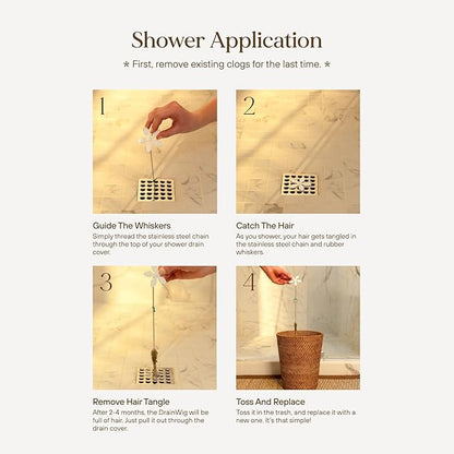DrainWig Shower Drain Hair Catcher – Disposable Bathroom Hair Trap, Easy to Install in Shower Drain Cover, Helps Prevent Clogs – As Seen on Shark Tank – Silver Flower (2-Pack)