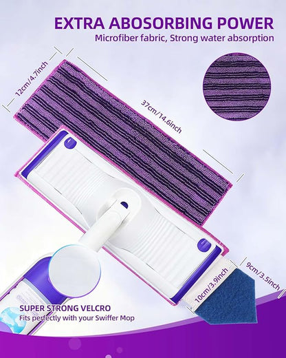 Reusable Power Mop Refills Pads with Unique Scrubbing Pads Compatible with Swiffer PowerMop Microfiber Power Mop Pads Refill for 13-15'' Spray Mops Washable Pads for Multi-Surface Floor Cleaning 8PCS