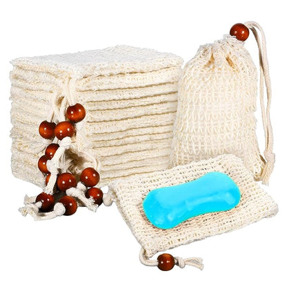 50 Pcs Soap Saver Bag, 5.5 × 3.5 Inch Natural Cotton Linen Soap Pouch Mesh Exfoliating Hand Made Soaps Savers with Drawstring for Bath, Shower, Massaging