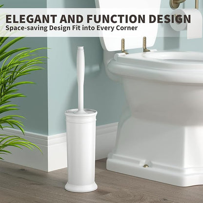 Toilet Brush, Toilet Bowl Brush with Extra Long Handle Durable Bristles Toilet Scrubber and Covered Holder for Toilet Brush Set for Bathroom Cleaning (White, 1 Set)