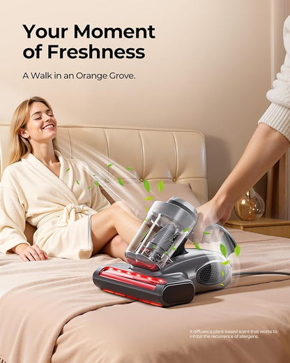 JIGOO J300 Pro Matture Vacuum Cleaner with 14Kpa 550W Powerful Suction, Infrared, UV & Heating Tech for Deep Cleaning, Anti-Allergen Bed Vacuum with Dust Sensor & Plant Fragrance for Bed, Sofa, Crib