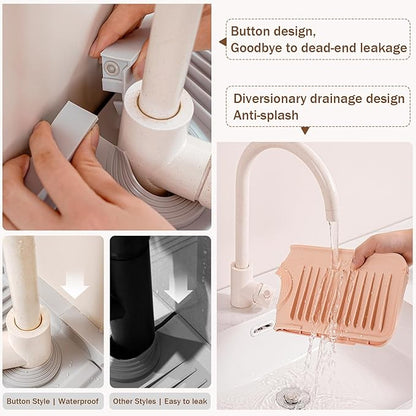 23" Extra Long Silicone Faucet Handle Drip Catcher Tray,7° Sloped Self Draining Mat with Snap-on Design & Soap Holder, Trim-to-Fit Opening,Sink Splash Guard for Kitchen & Bathroom(Light Gray)
