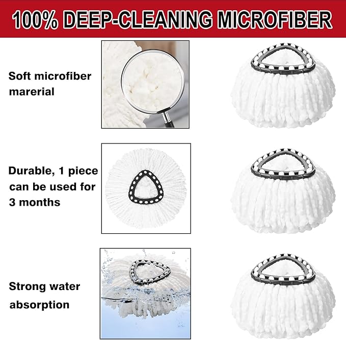 20 Pack Spin Mop Replacement Heads, 100% Microfiber Mop Refill for Easy Wring Compatible with Triangle Spin Mop, 360 Degree Spinning Replace Head for Floor Cleaning