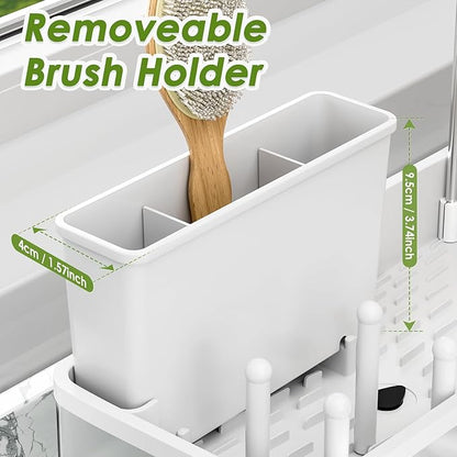 Ewaiira Stainless Steel Sink Caddy, Sponge Holder for Kitchen Sink with Brush Holder & Dishcloth Rack, Rustproof Organizer Countertop, Soap Dispenser Kitchen Organizers Storage Essentials, White 9.8″
