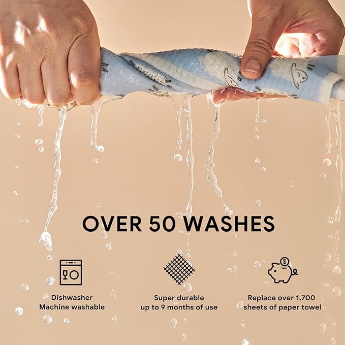 RECYCO Swedish Dishcloths for Kitchen | 4 Pack Oversized Washable Dish Rags | Large Cellulose Reusable Cleaning Paper Towels | Absorbent Counter Dish Cloth Sponge XL Kitchen Wipes, 12" L x 12" W