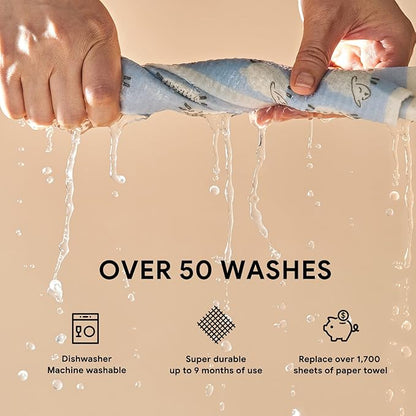 RECYCO Swedish Dishcloths for Kitchen | 4 Pack Oversized Washable Dish Rags | Large Cellulose Reusable Cleaning Paper Towels | Absorbent Counter Dish Cloth Sponge XL Kitchen Wipes, 12" L x 12" W