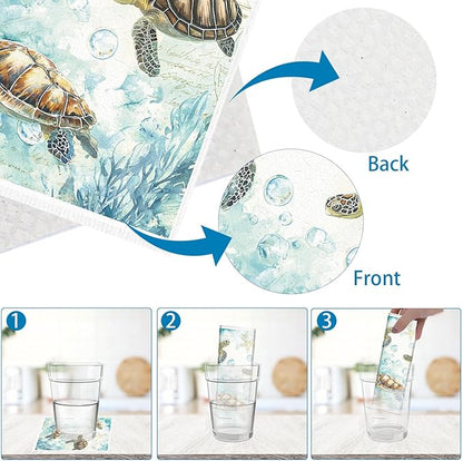 Swedish Dishcloths for Kitchen, 6PCS Sea Turtle Swedish Dish Cloths Gift Set, Starfish Reusable Washable Absorbent Dish Towel for Home Cleaning(7.8 X 7 Inches)