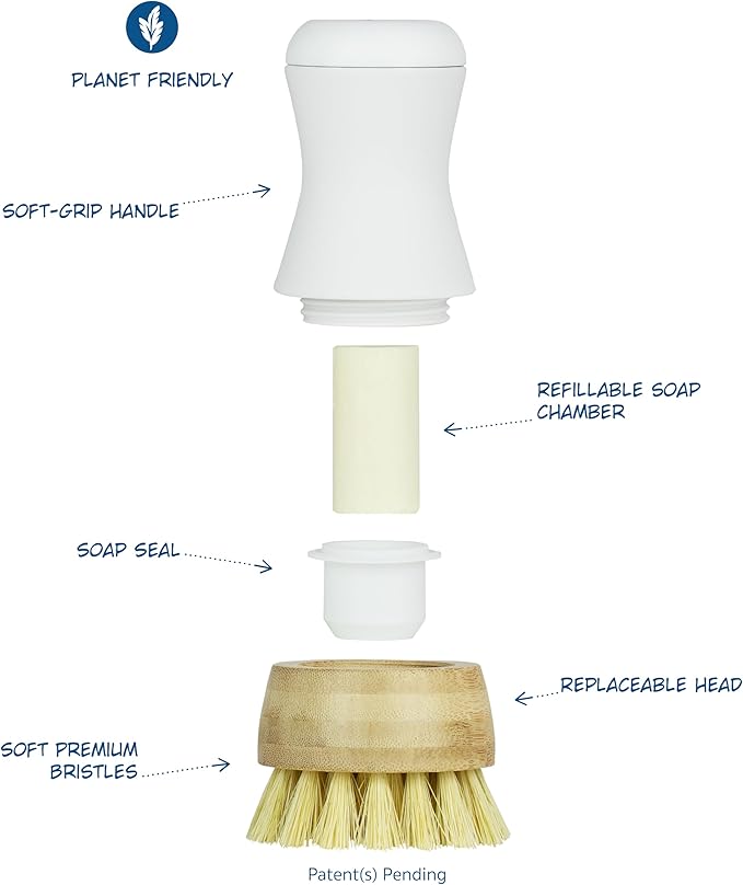 Nellie's Dish Stick + 2 Refills – Dish Soap Dispenser & Scrubber in One – Includes Refillable Soap – Built-In Brush – Twist-Up Design – Reusable, Planet-Conscious, Mess-Free Cleaning (Made in Canada)