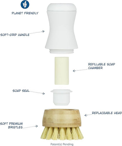 Nellie's Dish Stick + 2 Refills – Dish Soap Dispenser & Scrubber in One – Includes Refillable Soap – Built-In Brush – Twist-Up Design – Reusable, Planet-Conscious, Mess-Free Cleaning (Made in Canada)