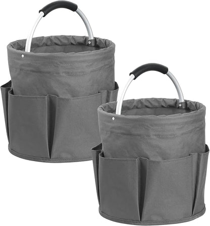 2Pcs Cleaning Caddy with Handle and 6 Pockets, 17L Foldable Cleaning Tote Bag, Portable Shower Caddy in 600D Oxford Fabric, Multifunctional Storage Basket for Camping, Garden, Dark Gray
