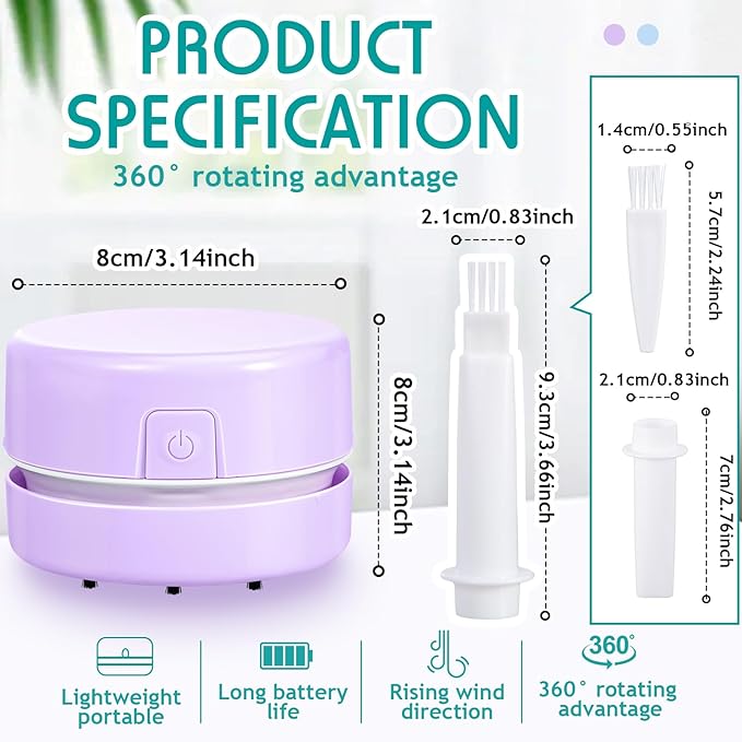 Honoson 2 Pcs Diamond Painting Tool Drill Quicker Picker for Spilled Diamonds 5d Painting Accessories Vacuum Cleaner Mini Table Desktop Sweeper Organizer Clean Art Beads Crumb(Blue, Purple)