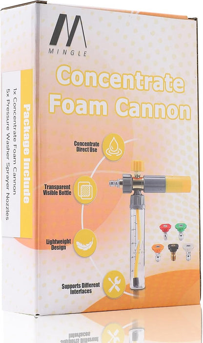 M MINGLE Mini Foam Cannon, Pressure Washer Foam Cannon with 5 Nozzle Tips, 1/4" Quick Connect for Car Wash, Patio, Deck Cleaning