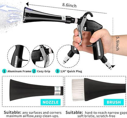 GOCCIDA Tornado Dry Cleaning Gun with Brass Adjustable Air Flow Nozzle,Air Blower Gun Quickly Blasts Dirt and Dust from Surface Works with Air Compressor Black