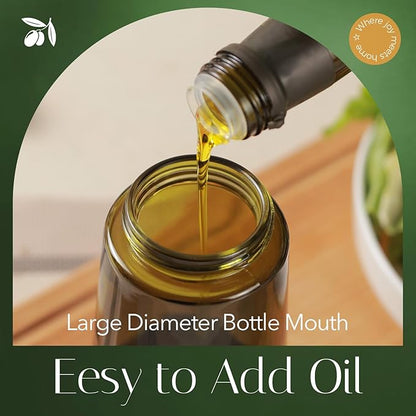 YARRAMATE 16oz/470ml Light-Blocking Dark Oil Sprayer for Cooking, 2 in 1 Olive Oil Dispenser Bottle for Kitchen, Premium Dark Green Glass Oil Bottle, Food-Grade Oil Mister for Air Fryer, BBQ (Black)