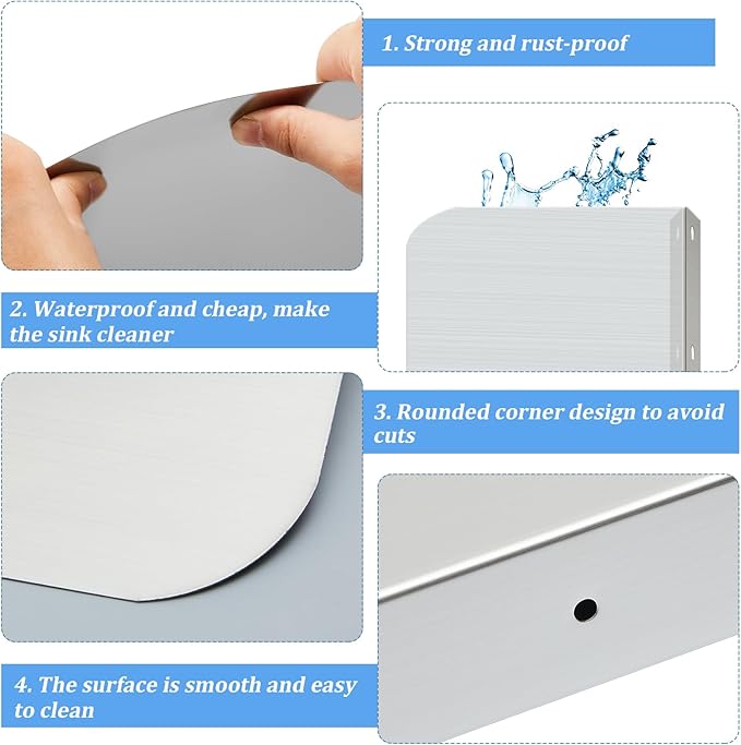 Amylove 15 x 20 Inch Stainless Steel Splash Guard Stainless Steel Wall Mount Guard with Screws Screws for Bathroom Sink Side Sink Splash Prep Sinks Protector for Commercial Kitchen Restaurant
