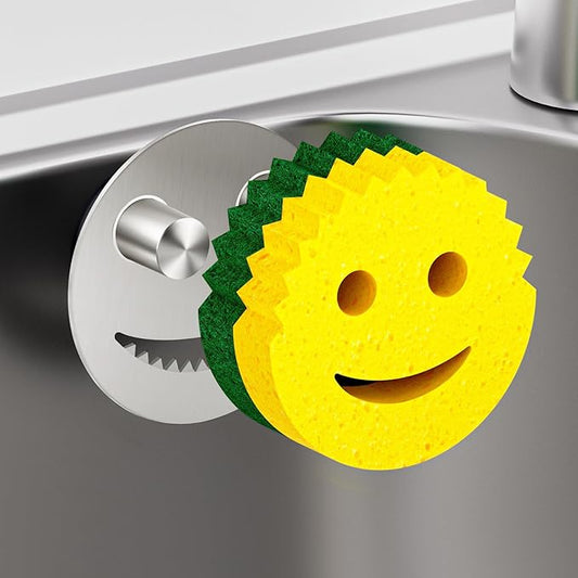 Kontoyo Sponge Holder for Kitchen Sink,Sink Caddy Organizer with Suction Cup Installation for Kitchen/Bathroom, Self Draining,Sponge Caddy for Holding Smiley Sponges-Silver