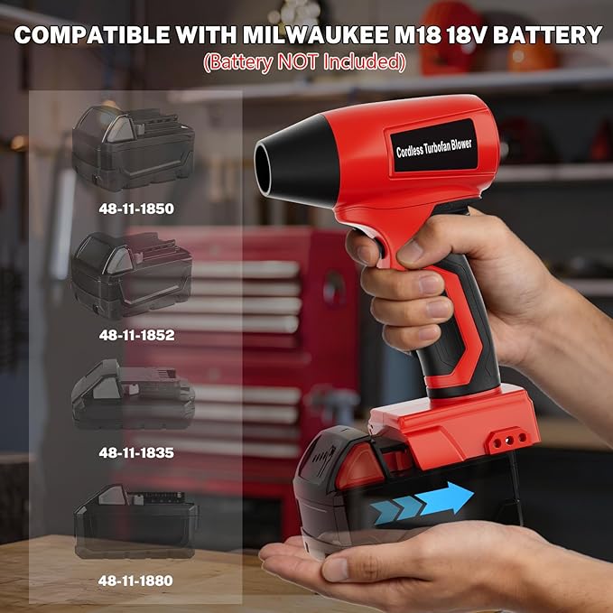 Cordless Dust Blower Compatible with Milwaukee M18 18V Battery, Handhled Leaf Blower Electric Compressed Air Duster Turbo Jet Fan with Nozzles for Blowing Leaves and Dust