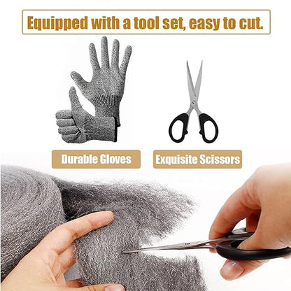 3 Pack Steel Wool Mice Control 3.2" x10.5Ft Hole Filler, for Home & Garage, DIY Bundle with Gloves & Scissors