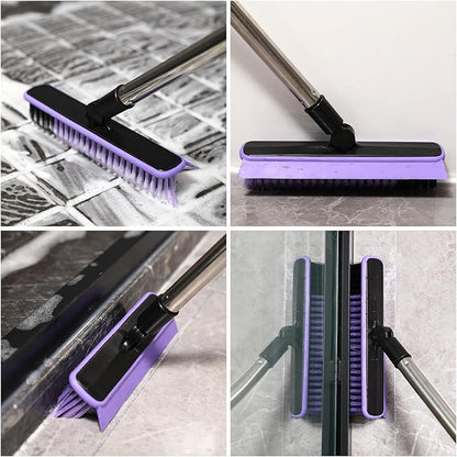 Grout Cleaner Brush with Long Handle, V-Shaped Floor Scrub Brush Swivel Grout Brush Stiff Bristle Floor Grout Scrubber for Bathroom, Tile Line, Crevice, Kitchen, Wall, Deck, Garage (Purple)