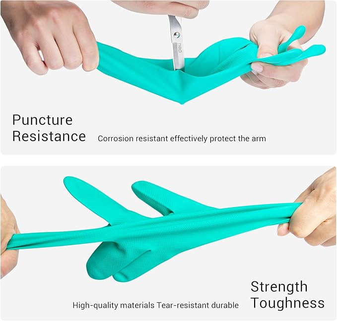 ThxToms 5 Pairs Nitrile Chemical Resistant Gloves, 15mil,13", Reusable Latex Rubber Free Heavy Duty Gloves, Acid Alkali Oil Protection, Industrial Use and Household Cleaning, Non-Slip, Small