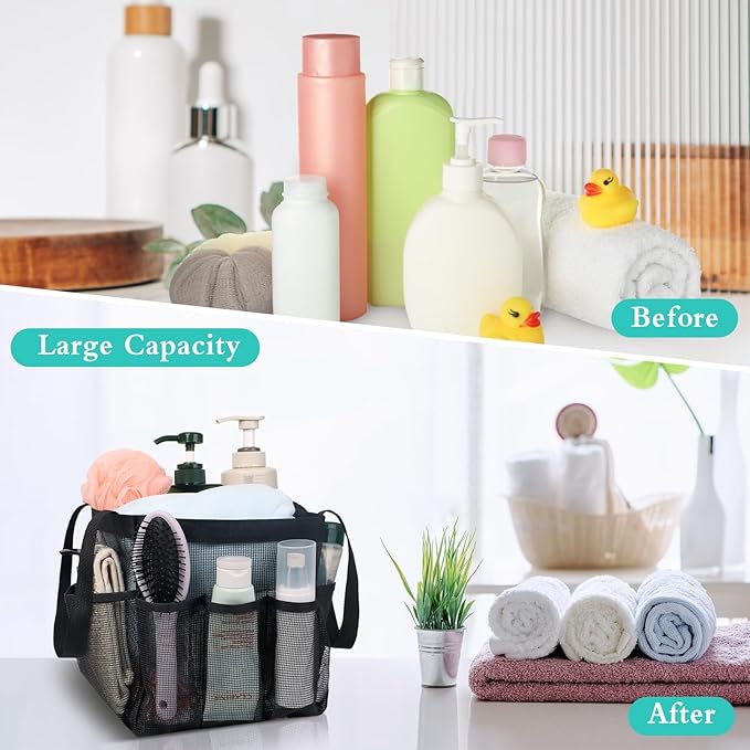 Attmu Mesh Shower Caddy Portable, Quick Dry Hanging Shower Tote Bag for College Dorm Room Essentials, Large Capacity Shower Caddy Dorm for Bathroom Gym Swimming