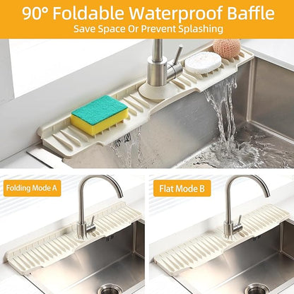 24" Silicone Sink Mat for Kitchen(Released in 2026) – 8° Slope for Quick Self-draining,Sink Splash Guard Behind the Faucet for Kitchen&Bathroom Area, Narrow Water Splash Guard Easy to Clean (Beige)