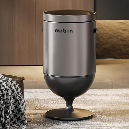 Mrbin Stainless Steel Motion Sensor Trash Can with Lid, 5.3 Gallon Wine Glass Shaped Automatic Waste Basket Touchless, Smart Round Tall Garbage with High Leg for Office, Bedroom, Kitchen, Eclipse Grey