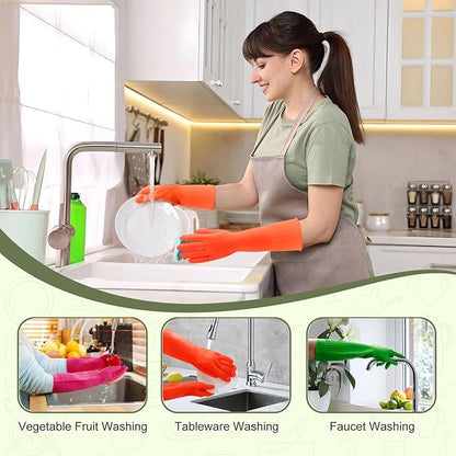 3 Pairs Rubber Dishwashing Gloves,Rubber Cleaning Gloves, Reusable Kitchen Glove for Household,Waterproof