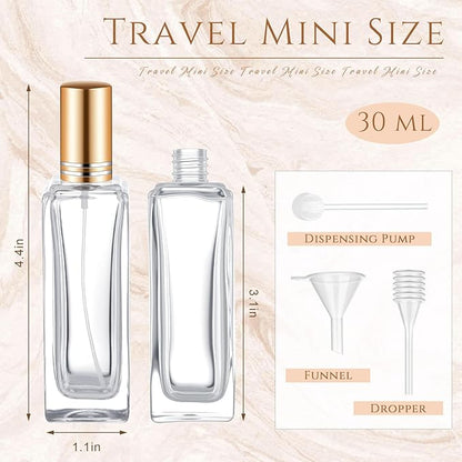 Domensi 3 Pcs glass spray bottles Empty Cologne Spray Bulk Refillable Small Travel Perfume Atomizer Bottle with Pump Tool for Hair Travel Plants Cleaning Skin Care (30 ml,Gold)