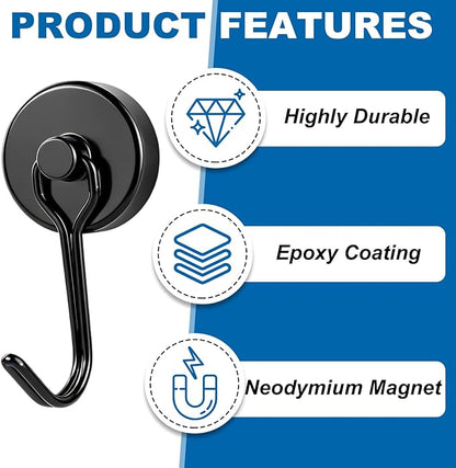 E BAVITE Magnetic Hooks, 80lbs+ Magnet Hook 2026 Cruise Cabin Ship Essentials Heavy Duty Strong Magnets Refrigerator Fridge Hanging for Classroom Beach Vacation Kitchen Grills Home 6pcs (Black)