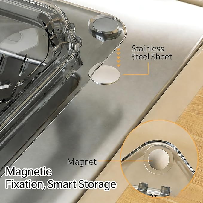 Magnetic Drainage & Filter Basket with Enhanced Durability, Triangular Sink Strainer with Twist-Open Bottom, Right-Angle Kitchen Sink Corner Rack for Draining and Storage, Punch-Free Installation