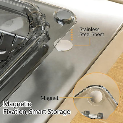Magnetic Drainage & Filter Basket with Enhanced Durability, Triangular Sink Strainer with Twist-Open Bottom, Right-Angle Kitchen Sink Corner Rack for Draining and Storage, Punch-Free Installation
