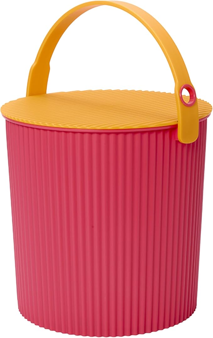 Hachiman Large Bucket - 2.6 Gallon Heavy Duty Bucket with Lid and Handle - Hands-Free Filling - Easy to Stack and Store - Indoor Outdoor Use - 10.4" x 11.1" - Pink & Orange