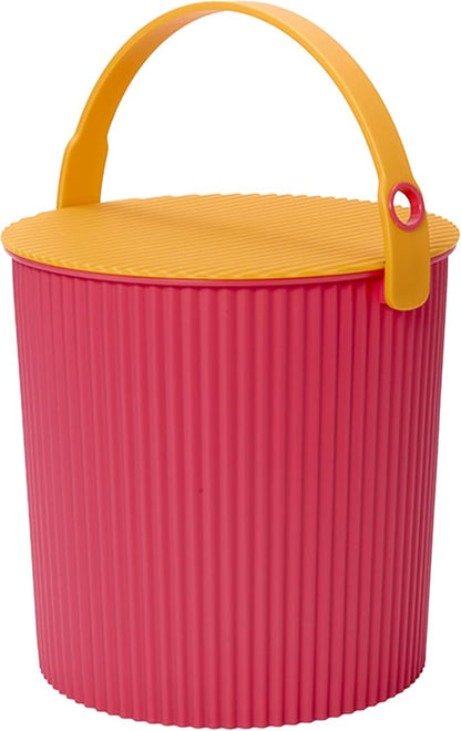 Hachiman Large Bucket - 2.6 Gallon Heavy Duty Bucket with Lid and Handle - Hands-Free Filling - Easy to Stack and Store - Indoor Outdoor Use - 10.4" x 11.1" - Pink & Orange