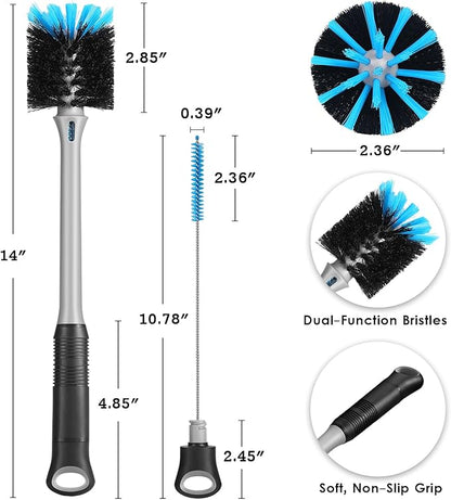 MOSOLAN 2-in-1 Bottle and Straw Cleaning Brush, Long Handle Water Bottle Cleaner Brush for Sports Bottles, Baby Bottles, Mugs, Straws, 2 Pack