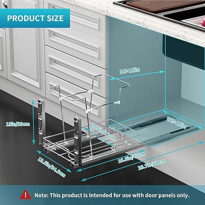 Pull Out Trash Can Under Cabinet Kit - Heavy Duty Push to Open Slides with Door Mounting Kit, Fits 15" W x 18" D Cabinets for Kitchen/Laundry (Trash Bin Not Included, Updated Design)