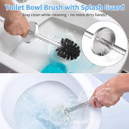 Stainless Steel Toilet Brush and Holder Set Brushed Silver Heavy Duty Toilet Bowl Brush with Long Handle for Bathroom and Farmhouse (Silver)