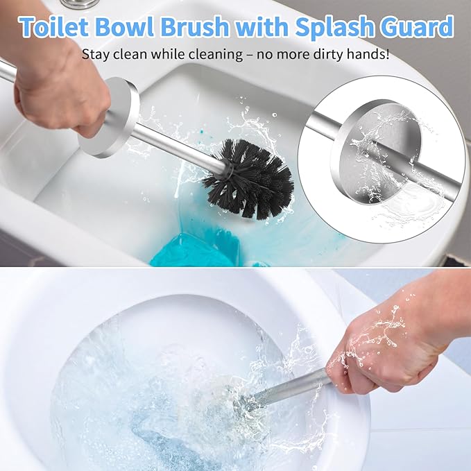 Stainless Steel Toilet Brush and Holder Set Brushed Silver Heavy Duty Toilet Bowl Brush with Long Handle for Bathroom and Farmhouse (Silver-2)