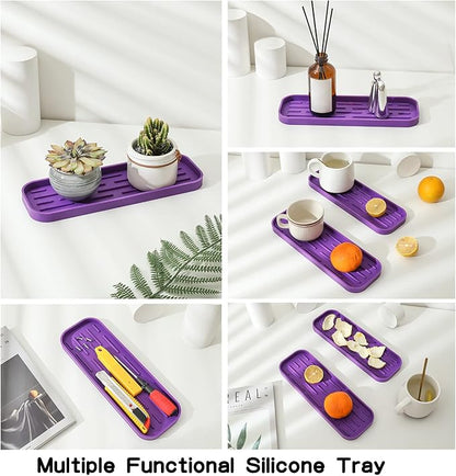 MicoYang Silicone Kitchen Sink Organizer Tray for Multiple Usage,Eco-Friendly Sponges Holder for Kitchen Bathroom Counter or Sink,Dish Soap Dispenser,Scrubber,Bottle,Cup (Purple, 12"×4")