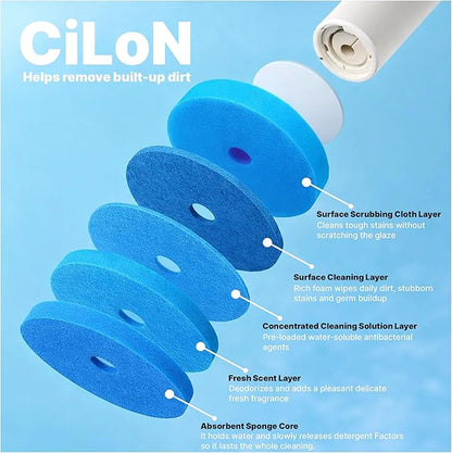 CiLoN Disposable Toilet Cleaning System + 30 Carry Detergent Disposal Toilet Bowl Brush Refills. Space-Saving Wall Mounted Toilet Brush and Holder for Modern Bathrooms. (Starter Kit + 30 Brush)