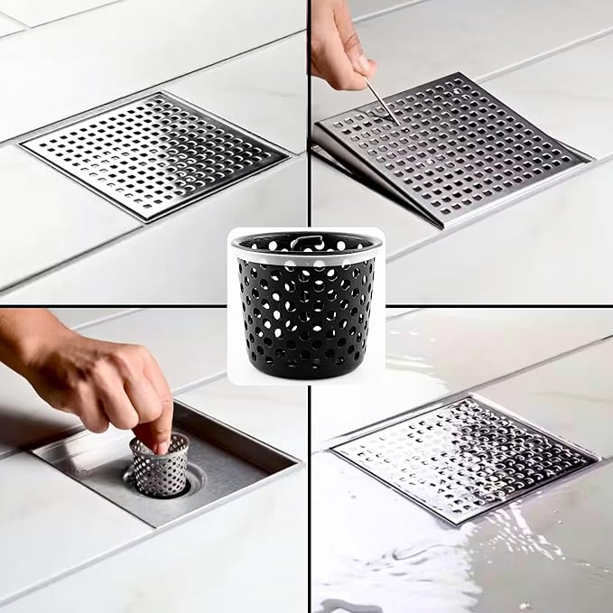 Shower Drain Strainer for Oatey Designline Shower Drain, Linear and Square with Shower Drain Key for Drain Grate Removal, Matte Black