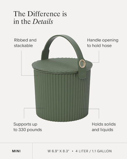 Hachiman Mini Bucket - 1.1 Gallon Heavy Duty Bucket with Lid and Handle - Hands-Free Filling - Easy to Stack and Store - Indoor Outdoor Use - 6.9" x 8.3" - Mustard